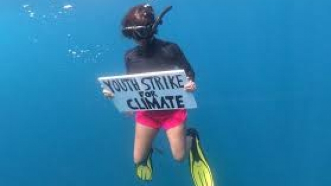 Mauritian climate activist holds underwater protest to protect seagrass ...
